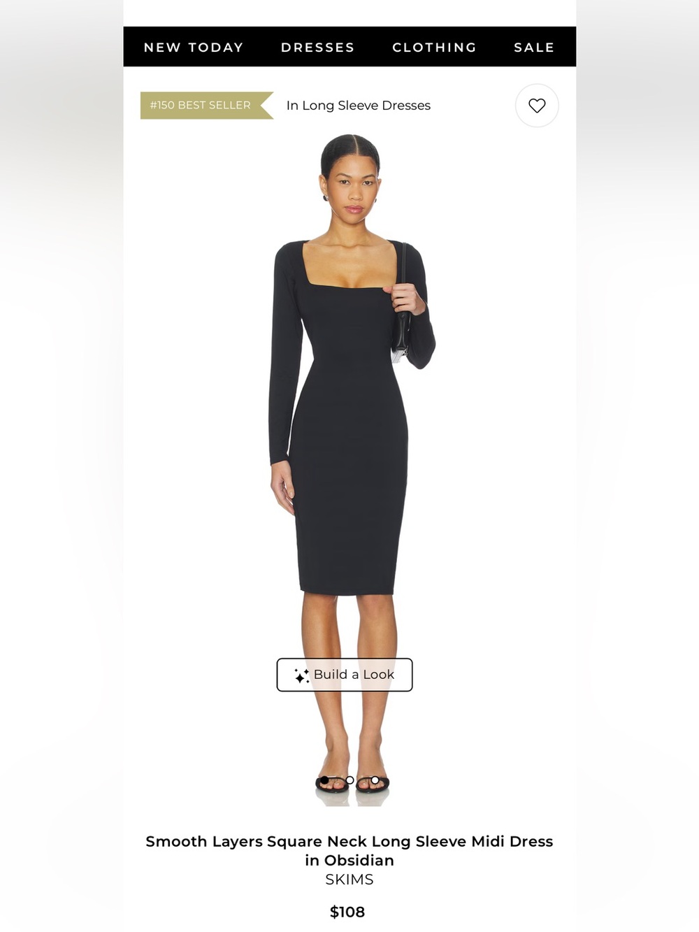 SKIMS Obsidian Square-Neck Long Sleeve Midi Dress